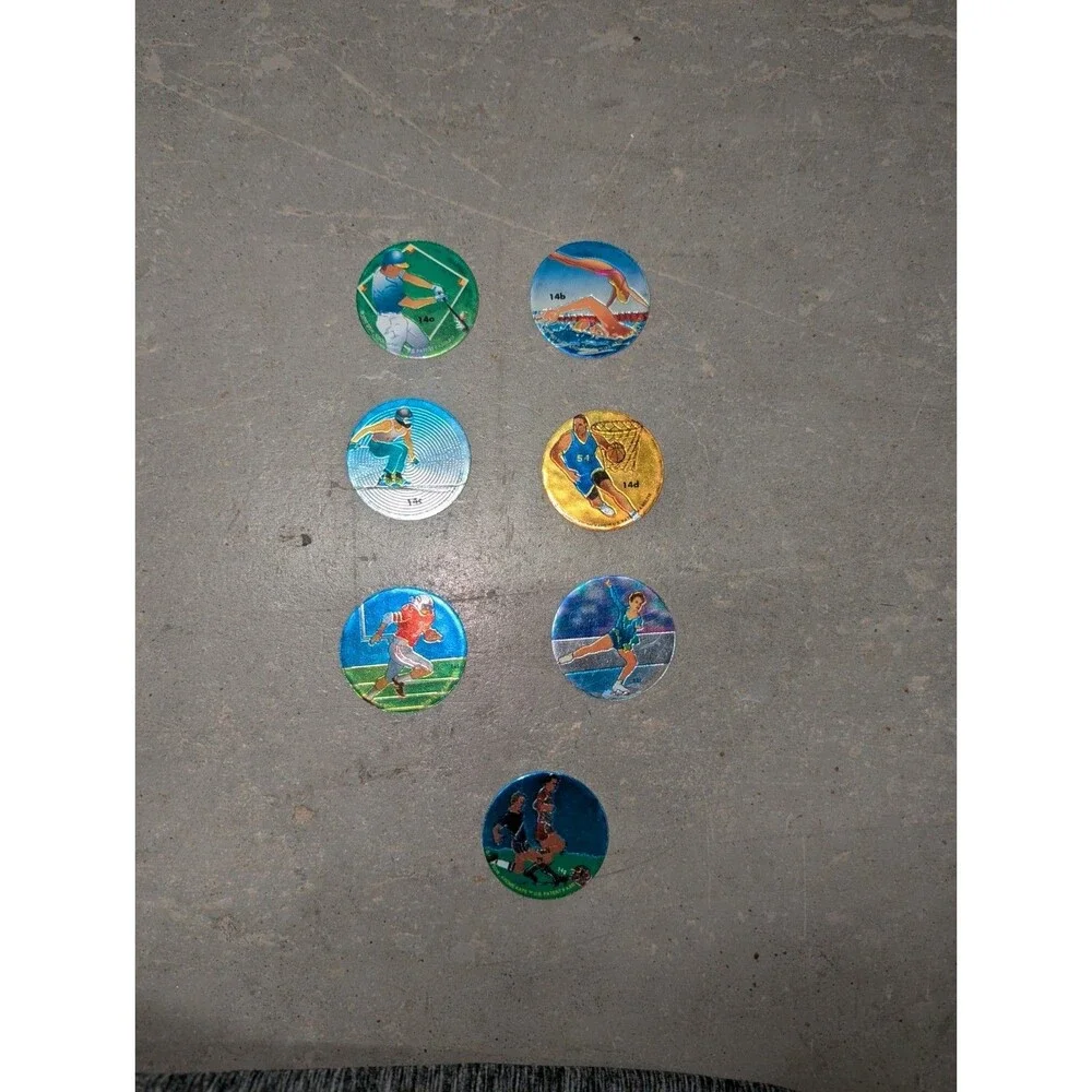 Vintage 1993 Set Of 7 Metallic Reflective Pog Krome‎ Kap Olympic Sports